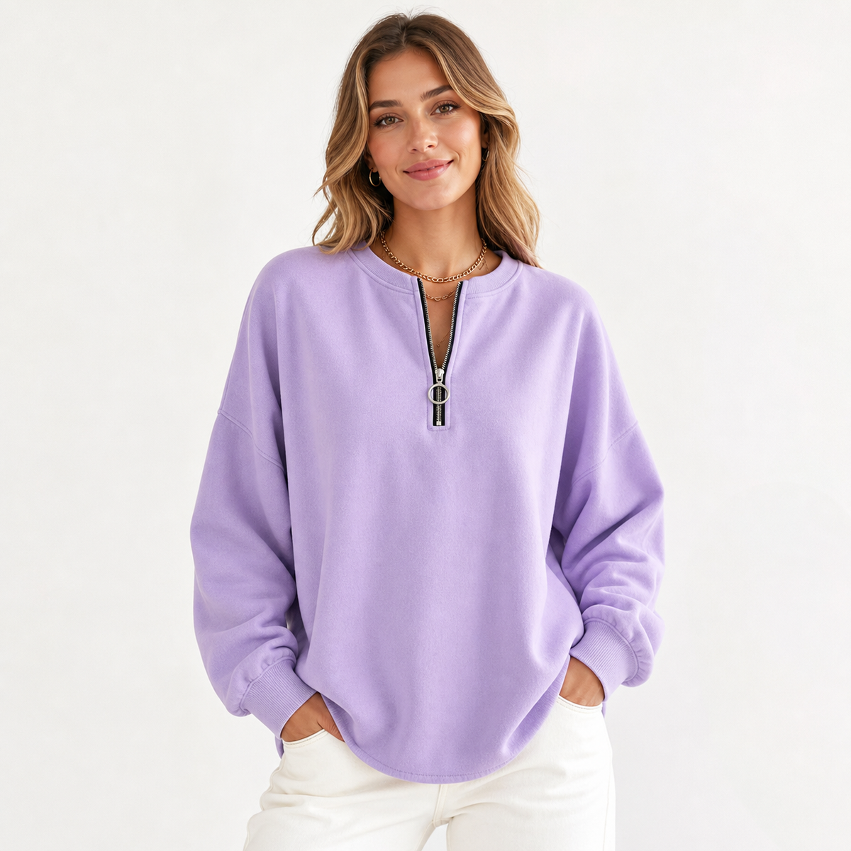 ⏰Final Clearance⚡10 Pack for $28⚡Women's Oversized Half-Zip Pullover