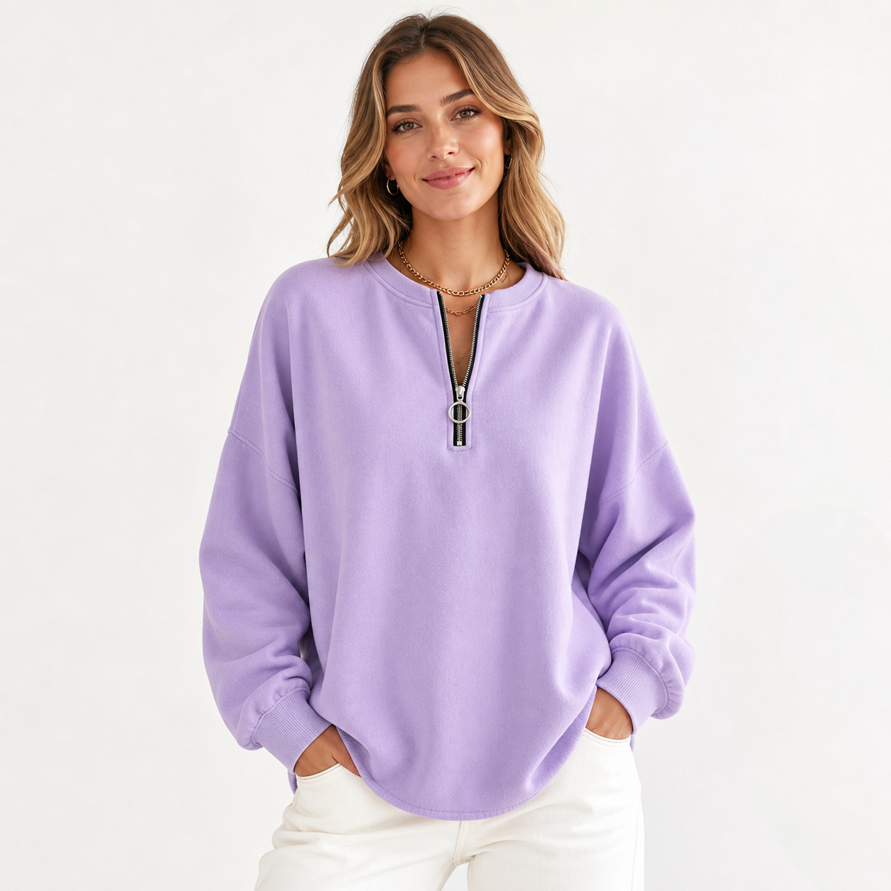 ⏰Clearance Sale⚡10 Pack for $28⚡Women's Oversized Half-Zip Pullover