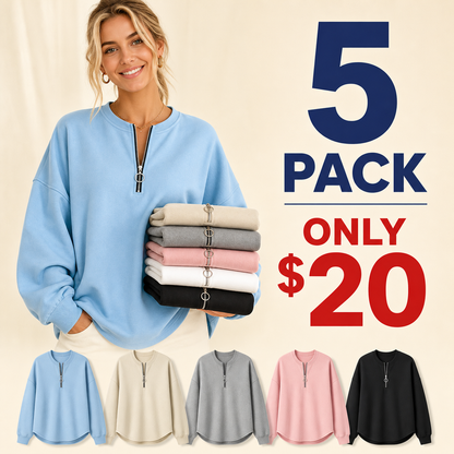 ⏰Clearance Sale⚡10 Pack for $28⚡Women's Oversized Half-Zip Pullover