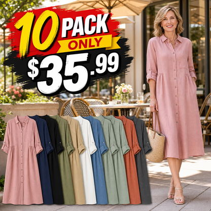Women's Relaxed Button-Front Midi Shirt Dress