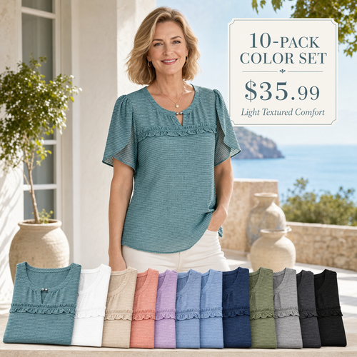 Women's Textured Flutter Sleeve Keyhole Blouse
