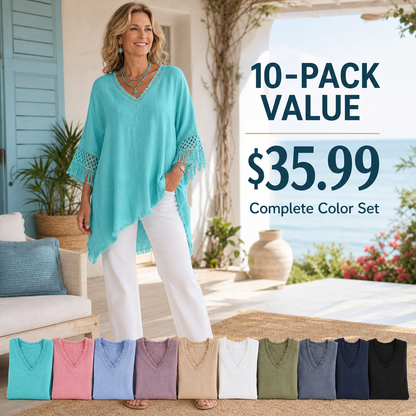 Women's Fringed Lace Sleeve V-Neck Tunic Top