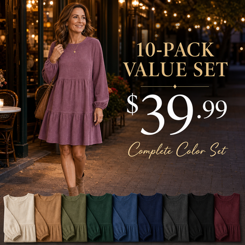 Women's Soft Corduroy Tiered Long Sleeve Dress