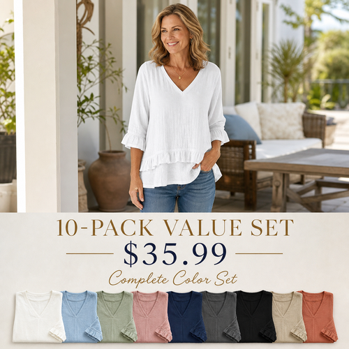 Women's Relaxed V-Neck Three-Quarter Sleeve Blouse