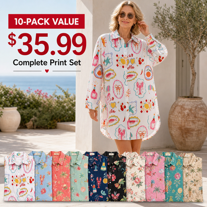 Women's Printed Long Sleeve Shirt Dress