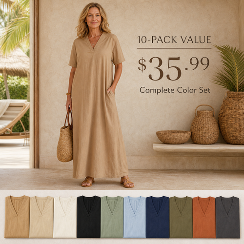 Women's Relaxed V-Neck Pocket Maxi Dress