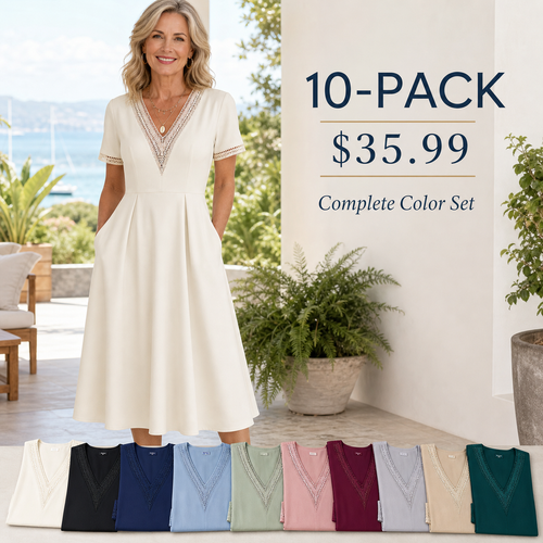 Women's Lace-Trim V-Neck Midi Dress