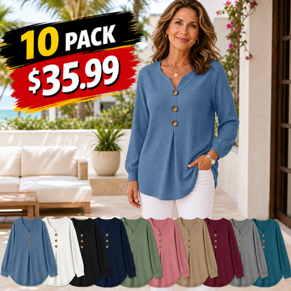 Women's Textured Button-Front Tunic Blouse