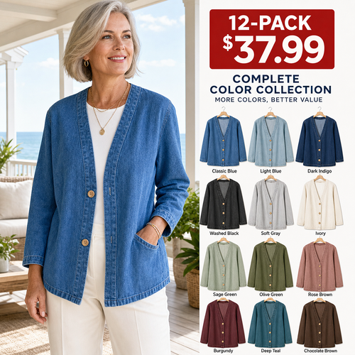 Women's Relaxed Denim-Look Button Cardigan Jacket