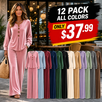 ⏰Clearance Sale⚡12-Pack Only $37.99⚡Women's Velvet Three-Button Two-Piece Lounge Set