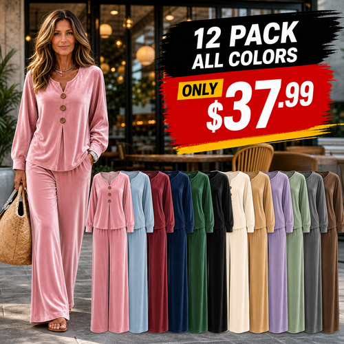 ⏰Clearance Sale⚡12-Pack Only $37.99⚡Women's Velvet Three-Button Two-Piece Lounge Set