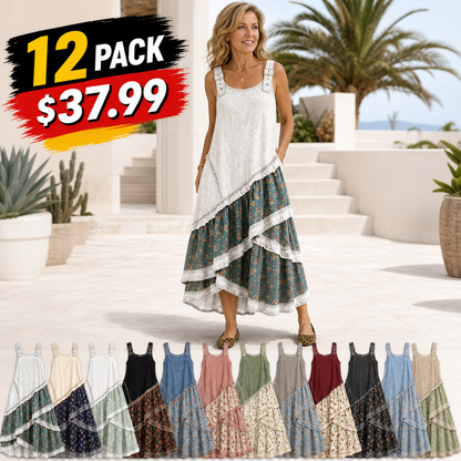 Women's Sleeveless Boho Patchwork Midi Dress