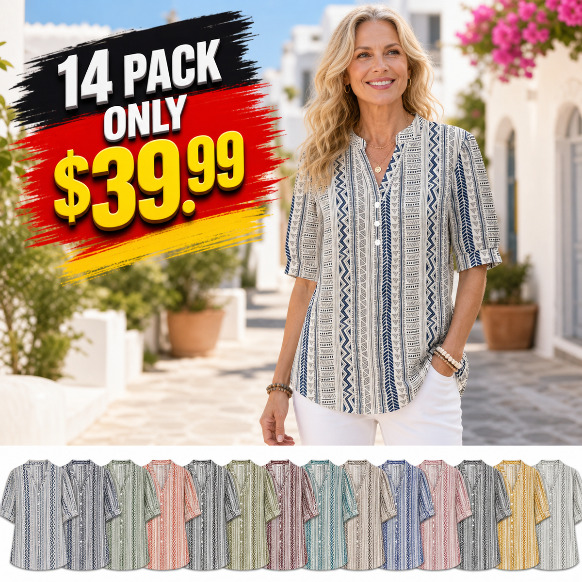 Women's Geometric Print Button-Front Blouse