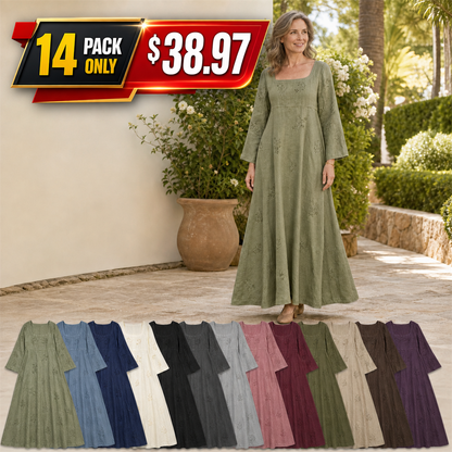 Women's Embroidered Square Neck Maxi Dress