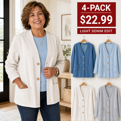 Women's Relaxed Denim-Look Button Cardigan Jacket
