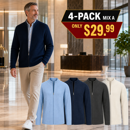 Men's Ribbed Full-Zip Stand-Collar Cardigan