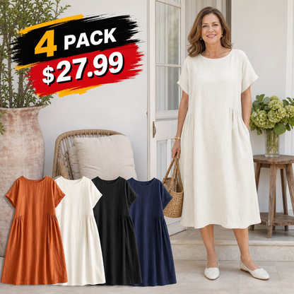 Women's Relaxed Linen-Blend Pocket Midi Dress
