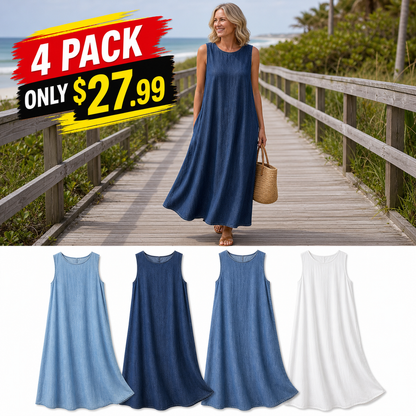 Women's Sleeveless Relaxed A-Line Denim-Look Dress