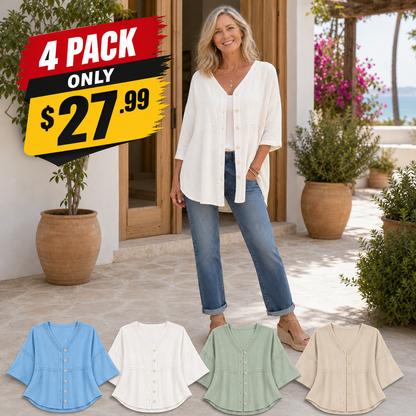 Women's Relaxed Embroidered Button-Front Cardigan Blouse
