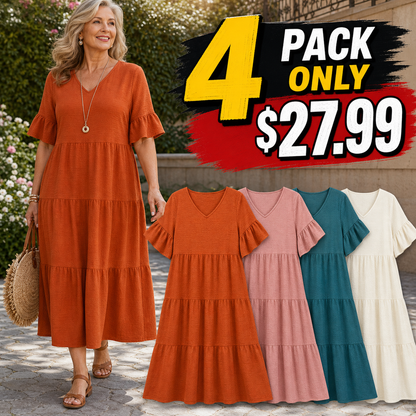 Women's Relaxed Tiered V-Neck Maxi Dress