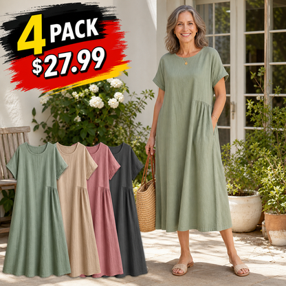 Women's Relaxed Linen-Blend Pocket Midi Dress