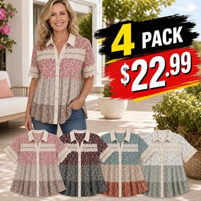 Women's Patchwork Lace Button-Front Blouse