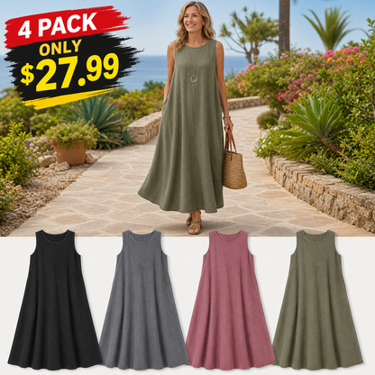 Women's Sleeveless Relaxed A-Line Denim-Look Dress