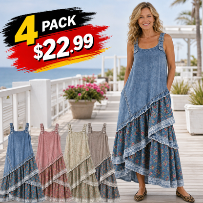 Women's Sleeveless Boho Patchwork Midi Dress
