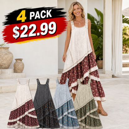 Women's Sleeveless Boho Patchwork Midi Dress