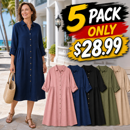 Women's Relaxed Button-Front Midi Shirt Dress
