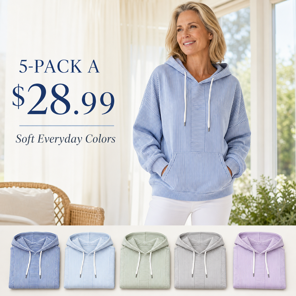 Women's Oversized Striped Hooded Pullover Sweatshirt