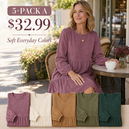 Women's Soft Corduroy Tiered Long Sleeve Dress