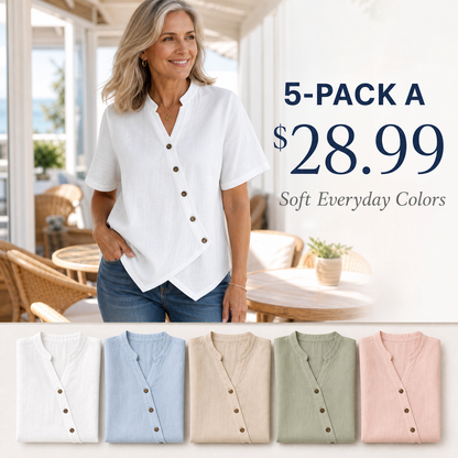 Women's Short Sleeve Asymmetrical Button Blouse