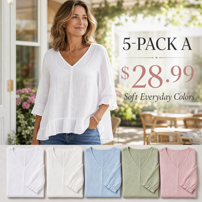 Women's Relaxed V-Neck Three-Quarter Sleeve Blouse