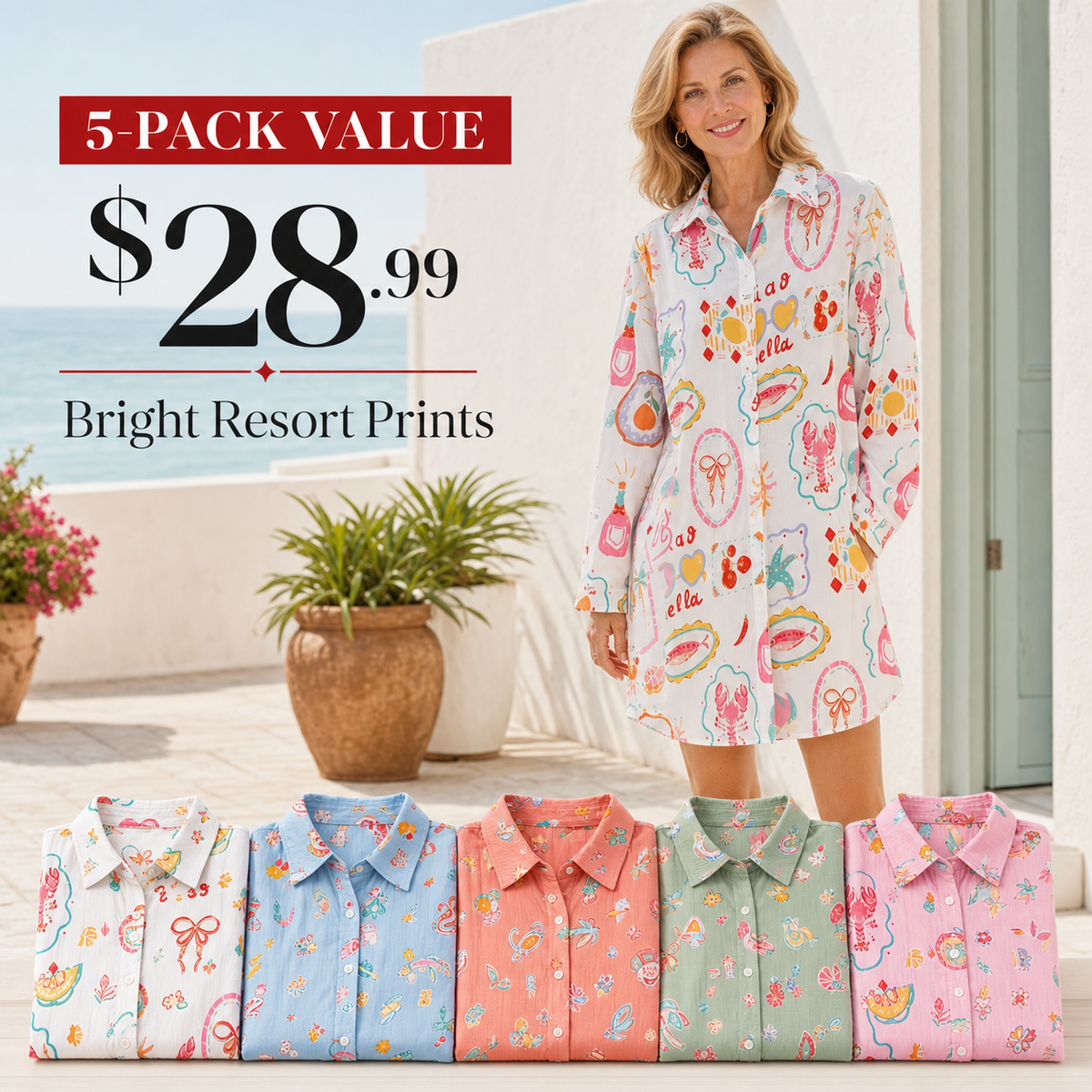 Women's Printed Long Sleeve Shirt Dress