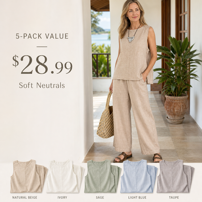 Women's Sleeveless Linen-Look Two-Piece Set