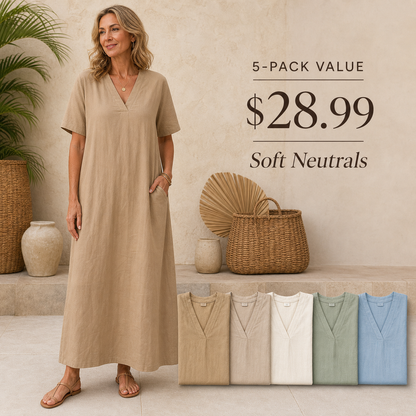 Women's Relaxed V-Neck Pocket Maxi Dress