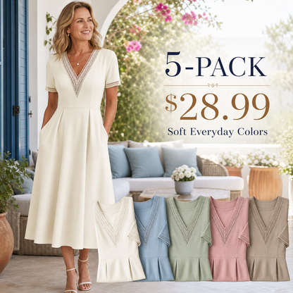 Women's Lace-Trim V-Neck Midi Dress