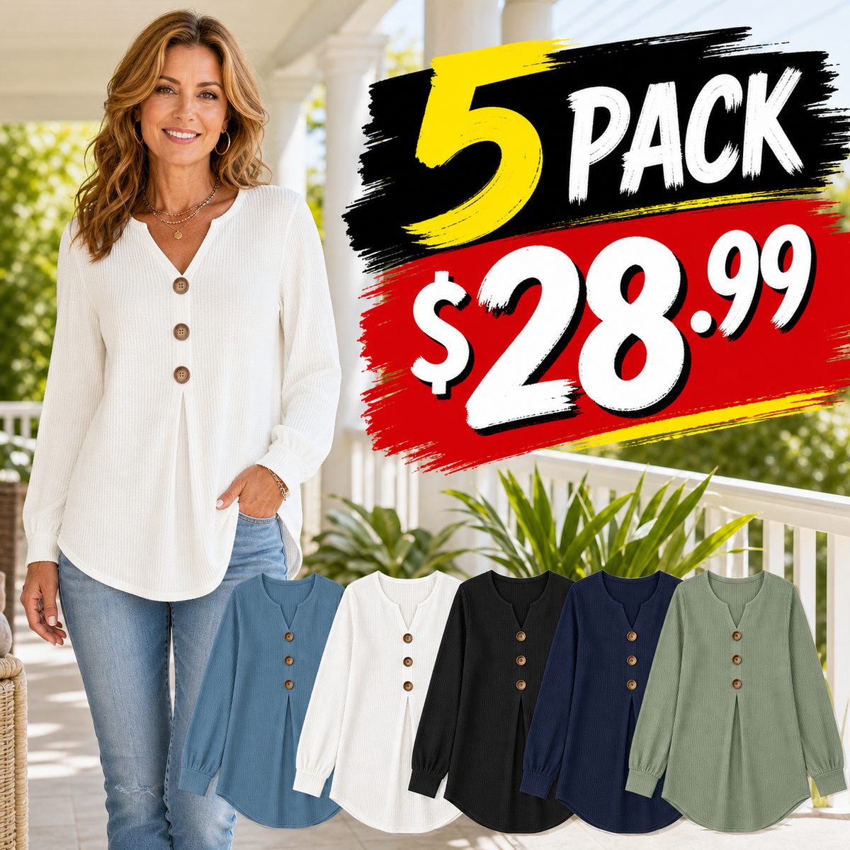 Women's Textured Button-Front Tunic Blouse