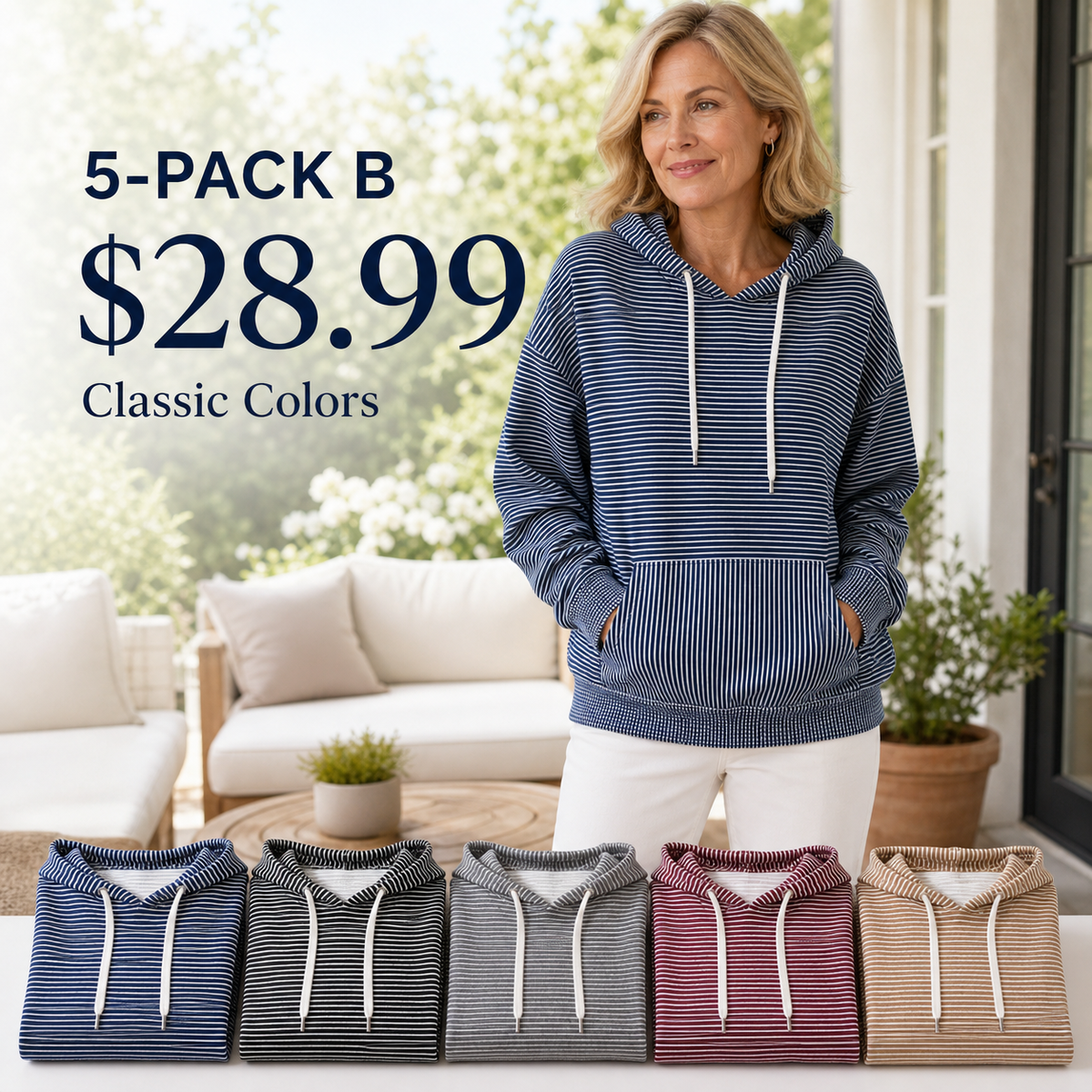 Women's Oversized Striped Hooded Pullover Sweatshirt
