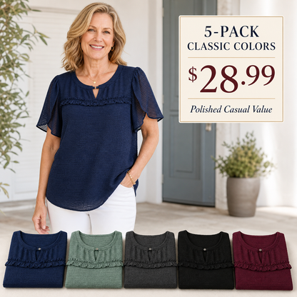 Women's Textured Flutter Sleeve Keyhole Blouse