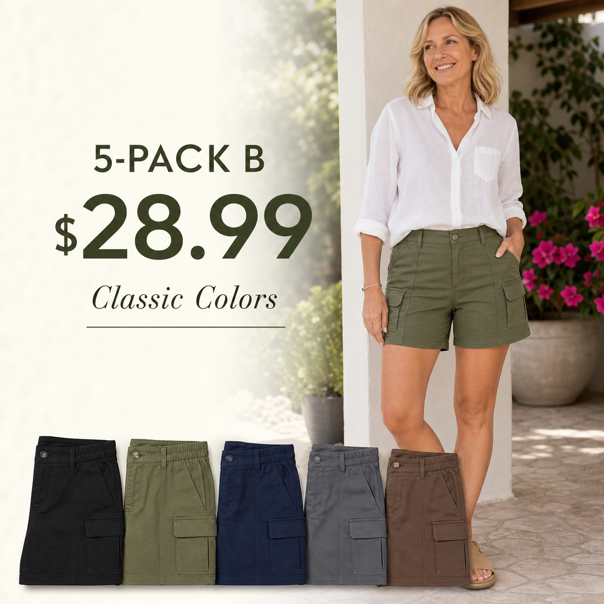 Women's High-Waisted Cargo Shorts with Elastic Back