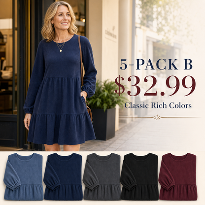 Women's Soft Corduroy Tiered Long Sleeve Dress