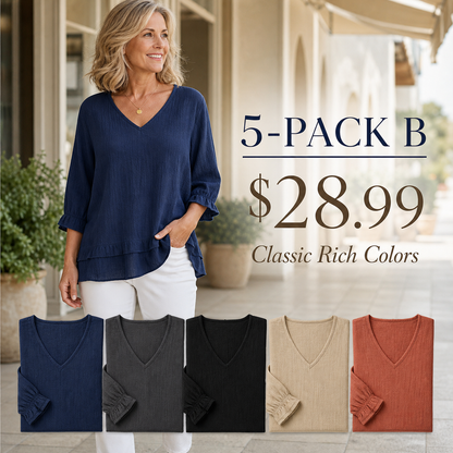 Women's Relaxed V-Neck Three-Quarter Sleeve Blouse