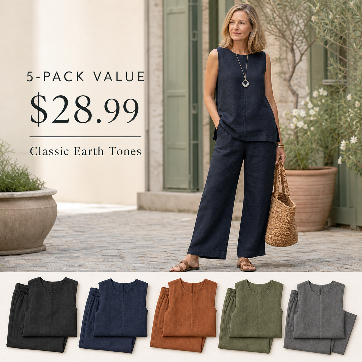 Women's Sleeveless Linen-Look Two-Piece Set