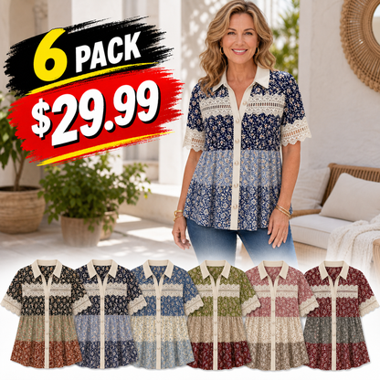 Women's Patchwork Lace Button-Front Blouse