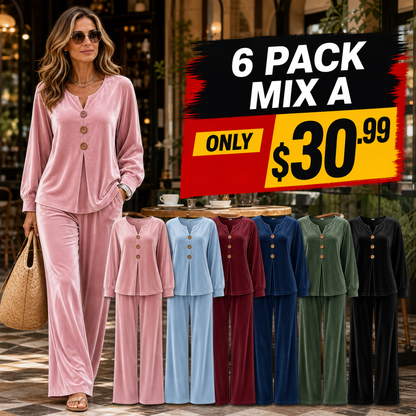 ⏰Clearance Sale⚡12-Pack Only $37.99⚡Women's Velvet Three-Button Two-Piece Lounge Set