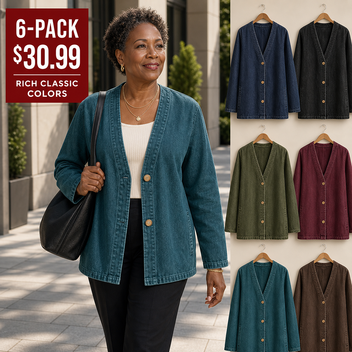 Women's Relaxed Denim-Look Button Cardigan Jacket