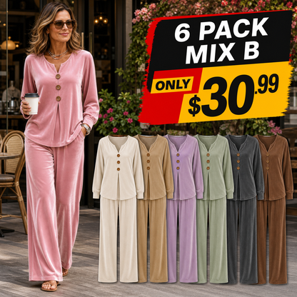 ⏰Clearance Sale⚡12-Pack Only $37.99⚡Women's Velvet Three-Button Two-Piece Lounge Set