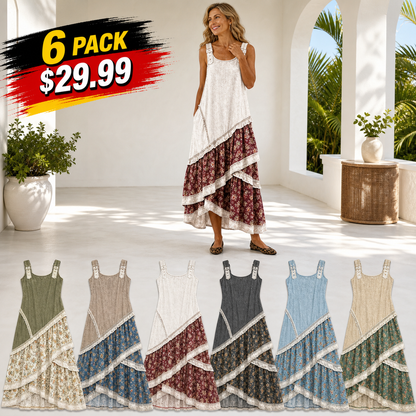 Women's Sleeveless Boho Patchwork Midi Dress